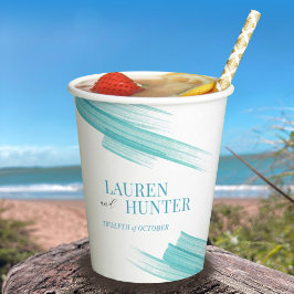 Minimale eenvoudige aqua-inktlijnbruiloft papieren bekers