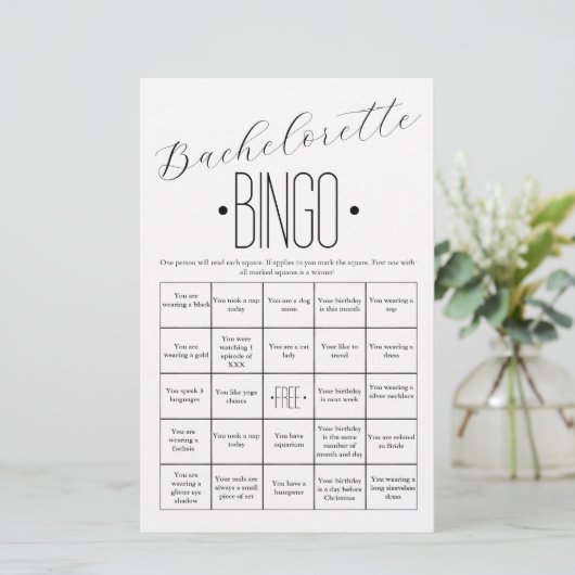 Minimale Eenvoudige Bachelorette Bingo Game (Staand voorkant)