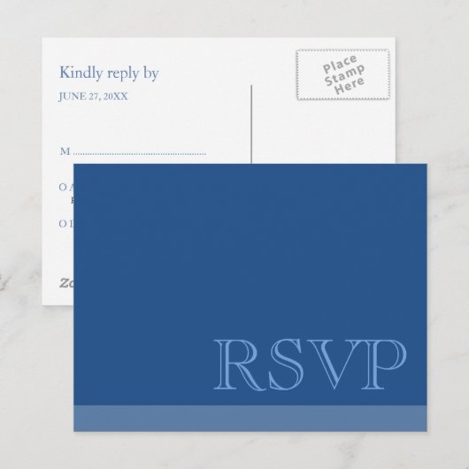 Minimale Eenvoudige Basis Blauwe RSVP Uitnodiging Briefkaart (Voorkant / Achterkant)