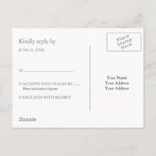 Minimale Eenvoudige Basis Blauwe RSVP Uitnodiging Briefkaart (Achterkant)