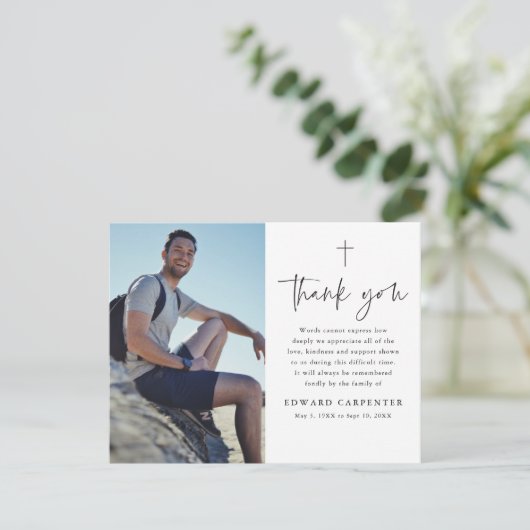 Minimale Eenvoudige begrafenisherdenkingsfoto Bedankkaart (Staand voorkant)