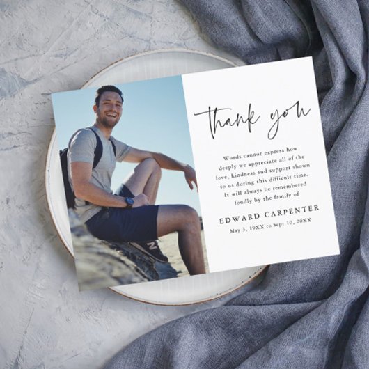 Minimale Eenvoudige begrafenisherdenkingsfoto Bedankkaart