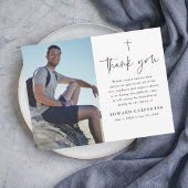 Minimale Eenvoudige begrafenisherdenkingsfoto Bedankkaart