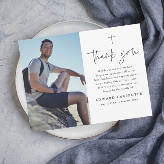 Minimale Eenvoudige begrafenisherdenkingsfoto Bedankkaart