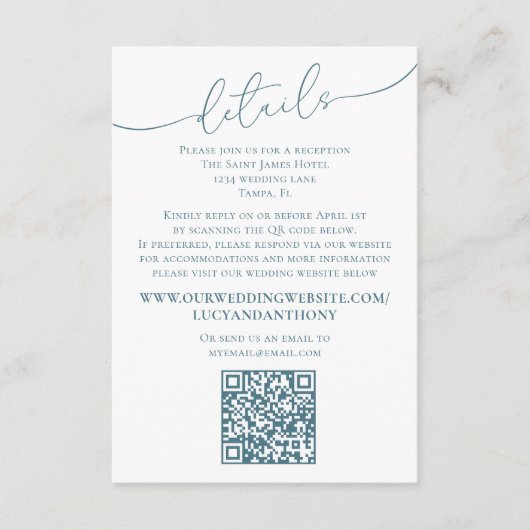 Minimale Eenvoudige Blauwbruiloft QR-code Informatiekaartje (Voorkant)