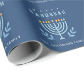 Minimale Eenvoudige Blauwe Menorah Kaarsen Happy C Cadeaupapier (Rol Hoek)