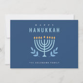 Minimale Eenvoudige Blauwe Menorah Kaarsen Happy C Feestdagenkaart (Voorkant)