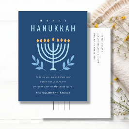 Minimale Eenvoudige Blauwe Menorah Kaarsen Happy C Feestdagenkaart