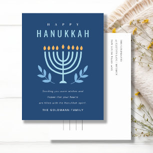 Minimale Eenvoudige Blauwe Menorah Kaarsen Happy C Feestdagenkaart