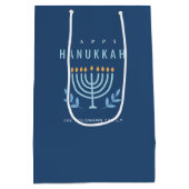 Minimale Eenvoudige Blauwe Menorah Kaarsen Happy C Medium Cadeauzakje (Achterkant)