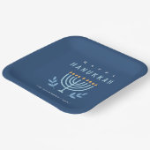 Minimale Eenvoudige Blauwe Menorah Kaarsen Happy C Papieren Bordje (Gebogen)