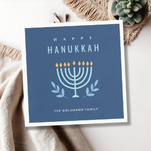 Minimale Eenvoudige Blauwe Menorah Kaarsen Happy C Servet