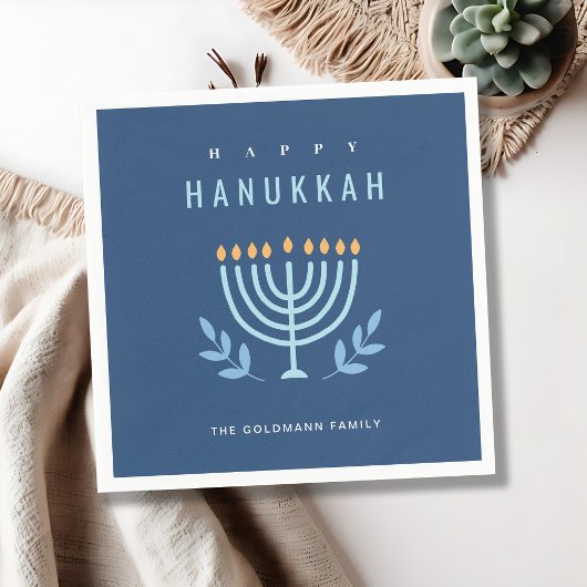 Minimale Eenvoudige Blauwe Menorah Kaarsen Happy C Servet