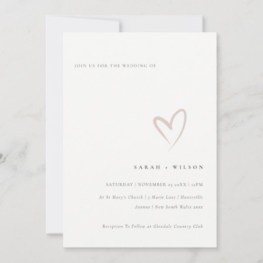 Minimale eenvoudige blindroze hartbruiloft uitnodi bedankkaart (Voorkant)