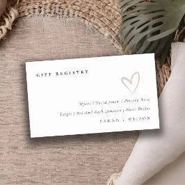 Minimale eenvoudige blush Heart Wedding Gift Regis Informatiekaartje