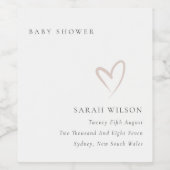 Minimale eenvoudige Blush Pink Heart Baby shower Wijn Etiket (Enkel label)
