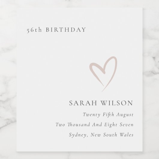 Minimale Eenvoudige Blush Roze Hart Verjaardag Elk Wijn Etiket (Enkel label)