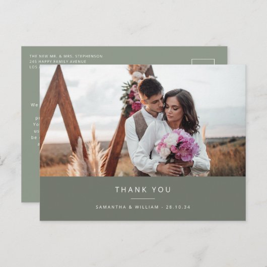 Minimale eenvoudige bruiloft dank u foto briefkaart (Voorkant / Achterkant)