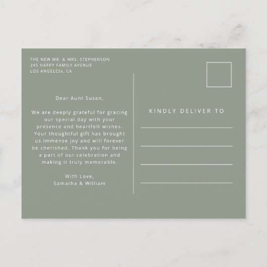 Minimale eenvoudige bruiloft dank u foto briefkaart (Achterkant)