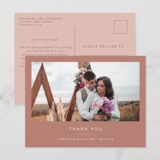 Minimale eenvoudige bruiloft dank u foto briefkaart (Voorkant / Achterkant)