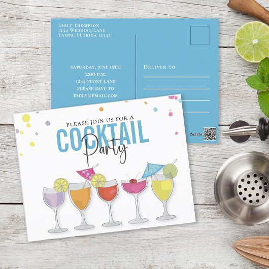 Minimale eenvoudige cocktail Party Moderne uitnodi Briefkaart