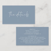 Minimale eenvoudige details over een blauwe bruilo informatiekaartje (Voorkant / Achterkant)