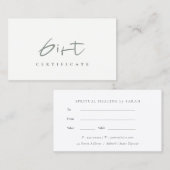 Minimale eenvoudige Dusky Green Script Cadeaubon Visitekaartje (Voorkant / Achterkant)