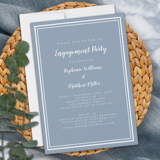 Minimale Eenvoudige Dusty Blue Engagement Party Kaart