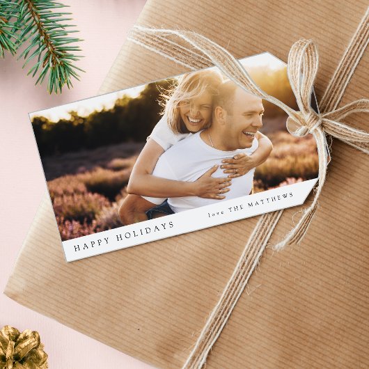 Minimale Eenvoudige Elegant-kerstpaarfoto Cadeaulabel