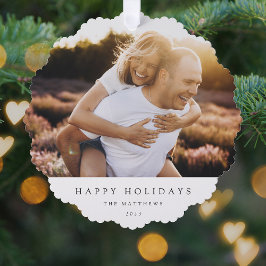 Minimale Eenvoudige Elegant-kerstpaarfoto Ornament Kaart