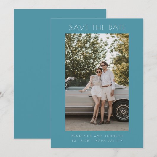 Minimale, eenvoudige, elegante Blauwgroen blauwe f Save The Date (Voorkant / Achterkant)