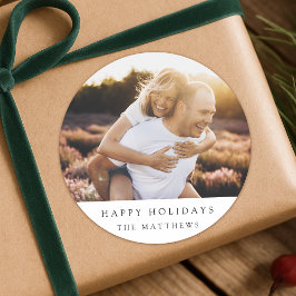 Minimale Eenvoudige Elegante Kerst Paar Foto Ronde Sticker