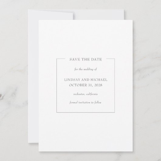Minimale Eenvoudige Elegante Moderne Save the Date (Achterkant)