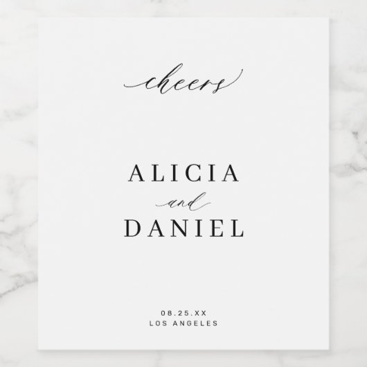 Minimale eenvoudige elegante zwart witte bruiloft  wijn etiket (Enkel label)