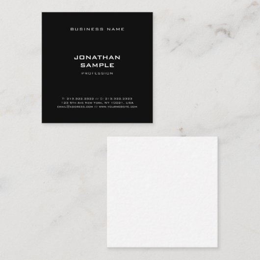 Minimale, eenvoudige, elegante zwarte Sjabloon Vierkante Visitekaartje (Voorkant / Achterkant)
