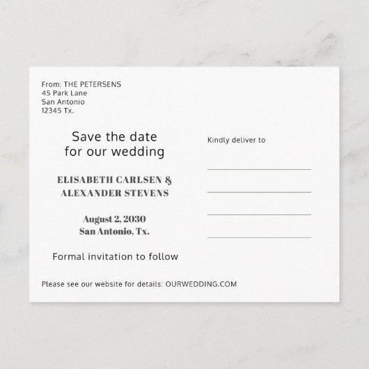 Minimale eenvoudige foto's bruiloft met de datum aankondigingskaart (Achterkant)