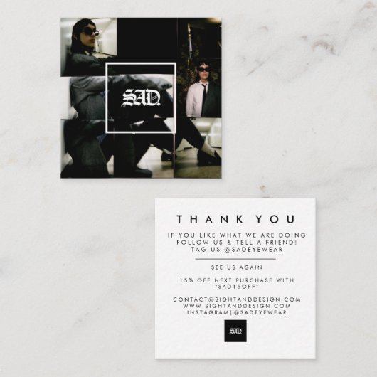 Minimale, eenvoudige, gebold, bedankt kaart vierkante visitekaartje (Voorkant / Achterkant)