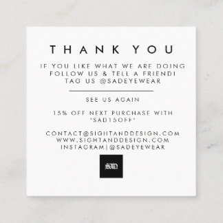 Minimale, eenvoudige, gebold, bedankt kaart vierkante visitekaartje