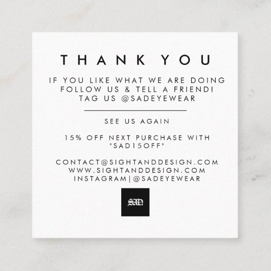 Minimale, eenvoudige, gebold, bedankt kaart vierkante visitekaartje (Achterkant)