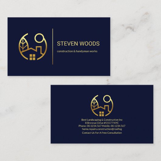 Minimale Eenvoudige Gold Line Handyman Visitekaartje (Voorkant / Achterkant)