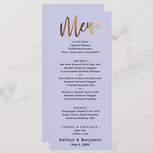 Minimale Eenvoudige Gold Typografie Lavender Menu (Voorkant / Achterkant)
