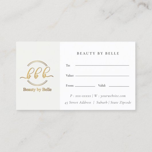 Minimale Eenvoudige Gouden Hart Logo Cadeaubon Visitekaartje (Achterkant)