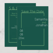 Minimale eenvoudige groene bruiloft bespaart de da kaart (Voorkant / Achterkant)