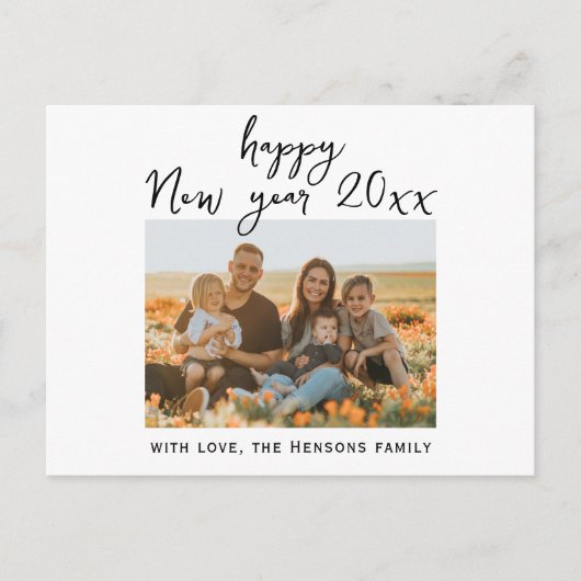 Minimale Eenvoudige, Happy Nieuwjaar Manuscript Fa Feestdagenkaart (Voorkant)