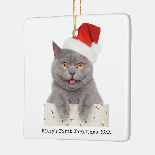 Minimale eenvoudige kerstfoto met moderne kattenfo keramisch ornament (Links)