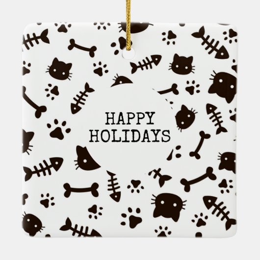 Minimale eenvoudige kerstfoto met moderne kattenfo keramisch ornament (Achterkant)