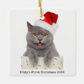 Minimale eenvoudige kerstfoto met moderne kattenfo keramisch ornament (Voorkant)