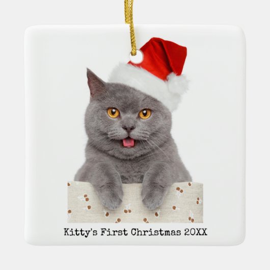 Minimale eenvoudige kerstfoto met moderne kattenfo keramisch ornament (Voorkant)