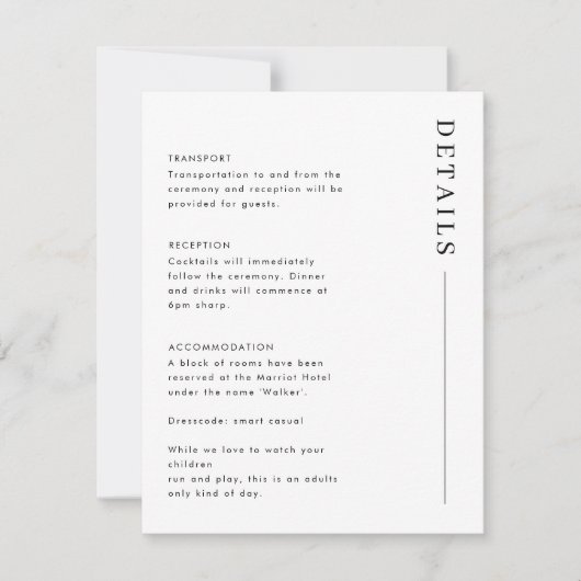 Minimale Eenvoudige klassieke bruiloft-details beh RSVP Kaartje (Voorkant)