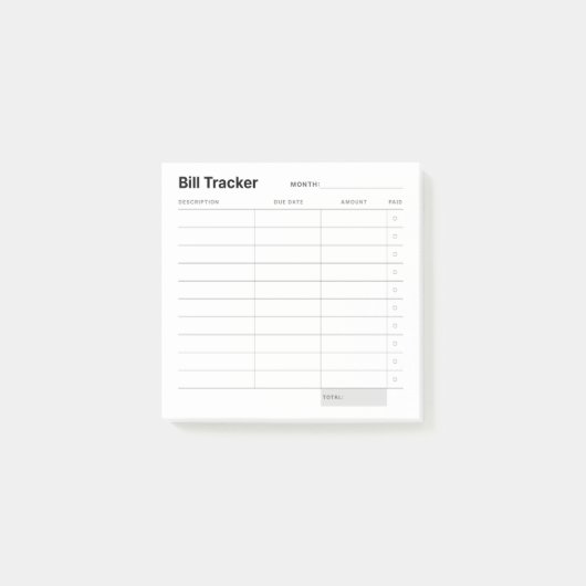 Minimale eenvoudige kostentracker post-it® notes (Voorkant)